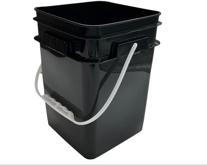 House Naturals 4 Gallon Square Food Grade Bucket Pail with Plastic Handles and Lid (Pack of 3) Made in USA containers (Black)