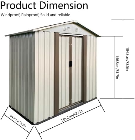 Outdoor Sheds 5FT x 3FT Outdoor Storage, Metal Anti-Corrosion Utility Tool House with Lockable Door & Shutter Vents,Outdoor Waterproof Garden Tool Metal Storage Sheds (White