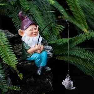 Gnomes Fishing Statue Garden Decor – 9.8" Weatherproof Resin Gnomes Fishing Sculpture Decor for Fish Ponds, Koi Ponds, Waterfalls, Poolside & Outdoor Gardens– Resin Figurine for Indoor & Outdoor Décor
