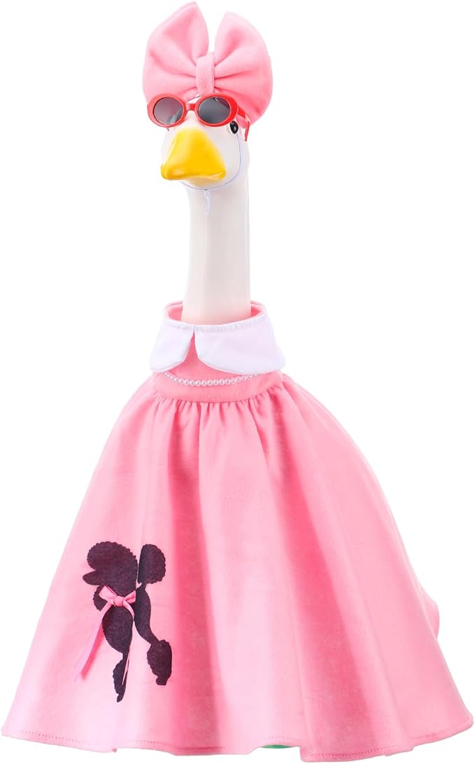 Outus Halloween 50s Goose Outfits Funny Poodle Skirt for Porch Goose 23 Inch Holiday Lawn Geese Cloth for Halloween 50s Vintage Party Yard Garden Outdoor Decoration