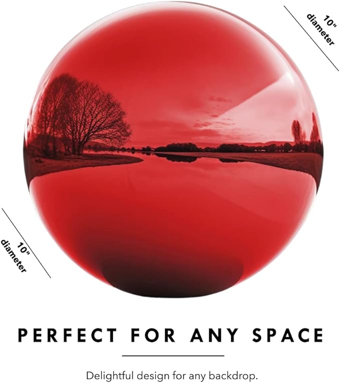 10 Inch Stainless Steel Gazing Globe,v2croft Hollow Ball Mirrored Surface Polished Shiny Sphere,Garden Stainless Steel Gazing Ball for Outdoor Lawn Pond Yard Ornament(red)