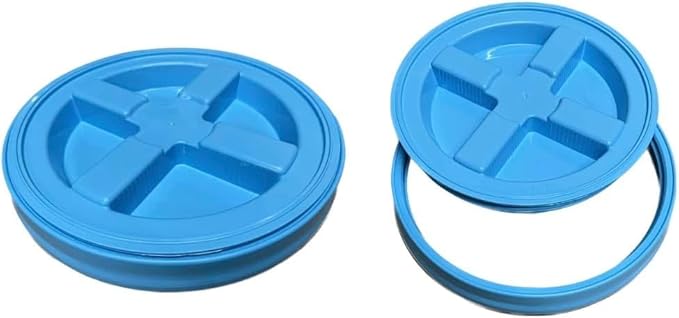 House Naturals 5 Gallon Food Grade Made in USA Plastic Bucket with Screw On Air Tight Double Gasket lid, (Pack of 3) (Gray Buckets - Aqua Lids)