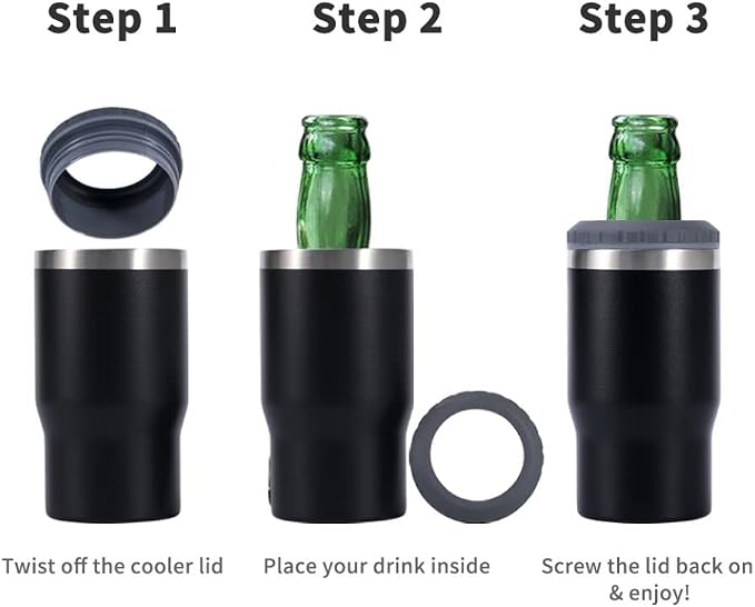 14oz 4 in 1 Stainless Steel Can Cooler Beer Bottle Insulator With 2 Lids for 12oz can&bottle, Double walled insulated Thermocooler &Travel Mug Holder Keeping Your Bevearge Cold (Rose red)