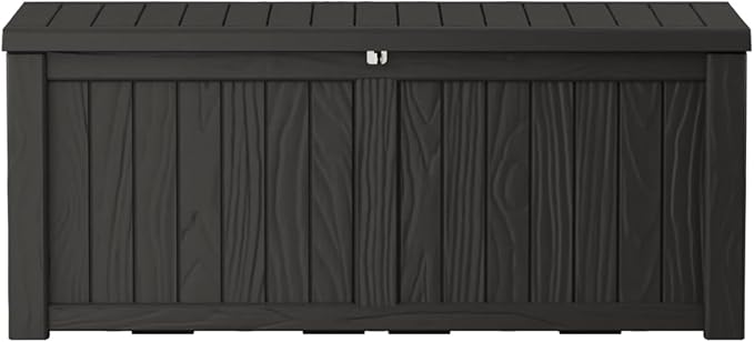 Extra-Large 150 Gallon Outdoor Chest Storage Waterproof - Outside Storage Box & Bench, Resin Deck Chest for Patio/Pool, Lockable UV-Resistant, Onyx Black