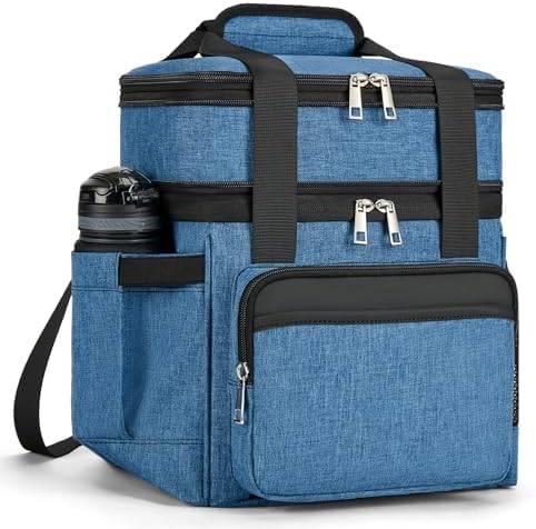 holuxer Insulated Lunch Bag & Lunch Box for Men - Double Deck Reusable Lunch Bag for Women Tote Cooler Bag Leakproof Soft Expandable - Large Lunchbox for Work/Adult/Picnic/Outdoor (Blue,15L)