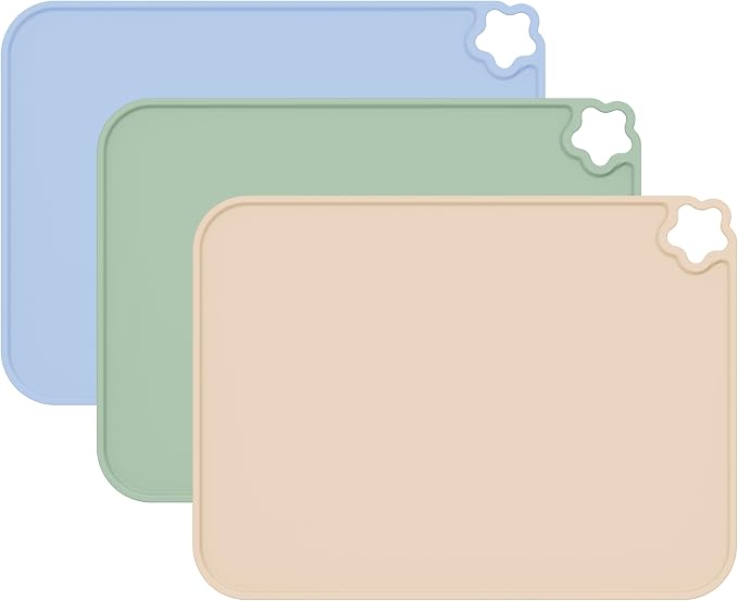 Silicone Placemat for Kid Stain-Proof Non-Slip Toddle, Reusable Portable,Heat Resistant for Toddlers placemat 3 Pack