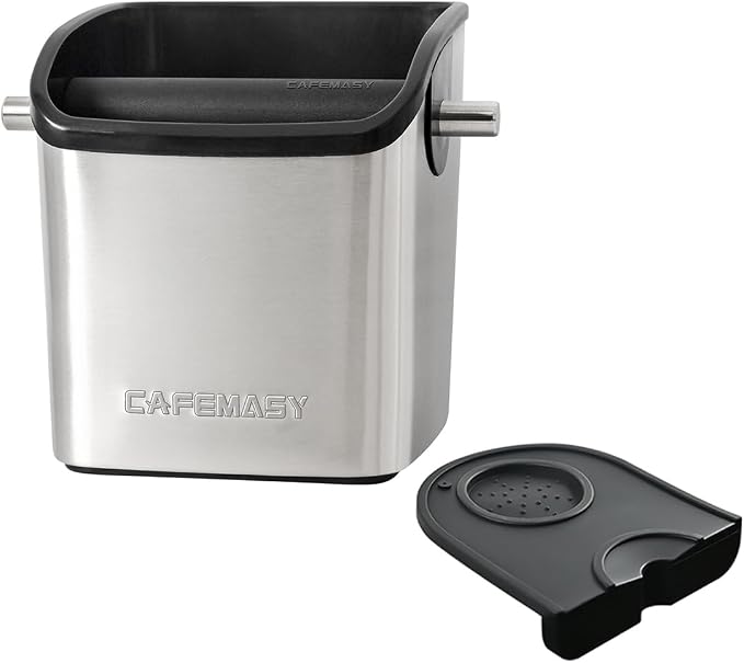 Coffee Knock Box Espresso Accessories - Home Use Small Coffee Grounds Puck Knock Box Stainless Steel with Tamping Mat for Espresso Machine