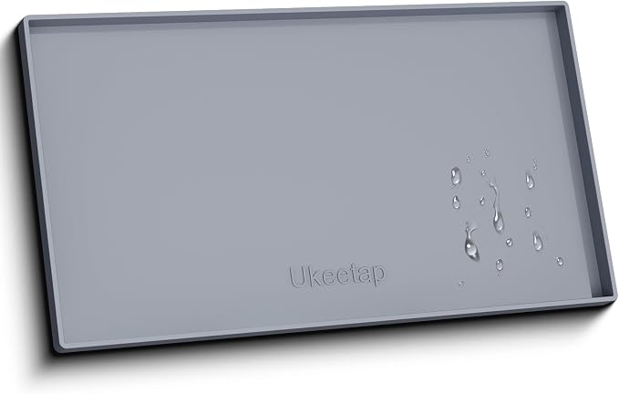 ukeetap 31" x 22" Extra Thick Silicone Mat Waterproof with Raised Edge, Under Sink Mat for Kitchen & Bathroom, Kitchen Cabinet Liner, Multi-Purpose for Storage & Protection, Gray