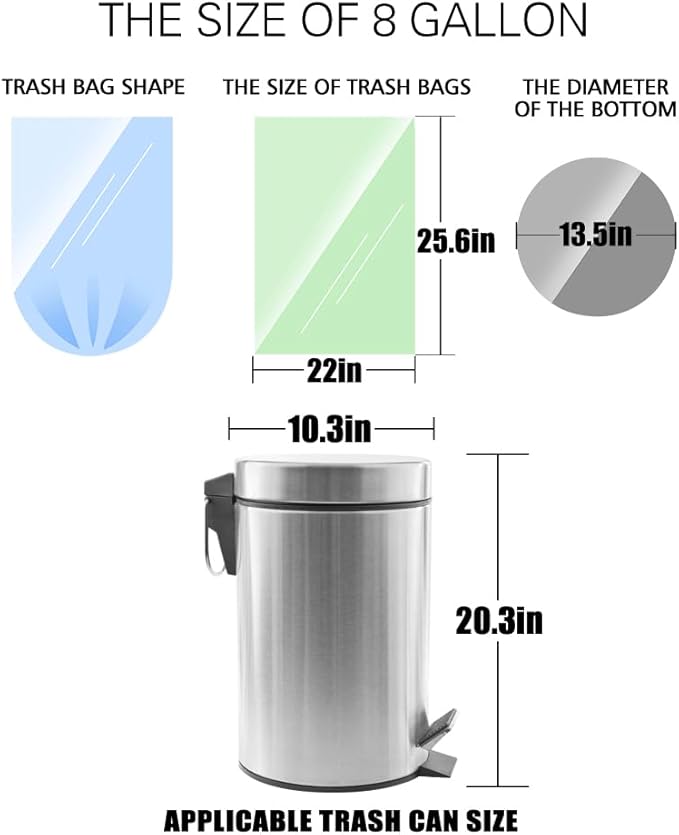 8 Gallon 330 Counts Strong Trash Bags Garbage Bags by Teivio, Bathroom Trash Can Bin Liners, Plastic Bags for home office kitchen,Multicolor