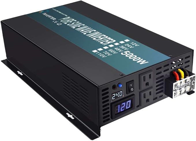 WZRELB 5000W 24V 120V High Frequency LED Display Off Grid DC to AC Converter Power Supply True Pure Sine Wave Solar Power Inverter(Black)