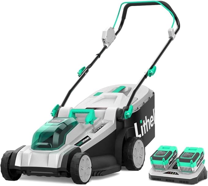 Litheli Cordless 17 Inch Electric Lawn Mower, 2 x 20V 4.0Ah Battery Powered Push Lawn Mowers with Brushless Motor, Battery & Charger Included
