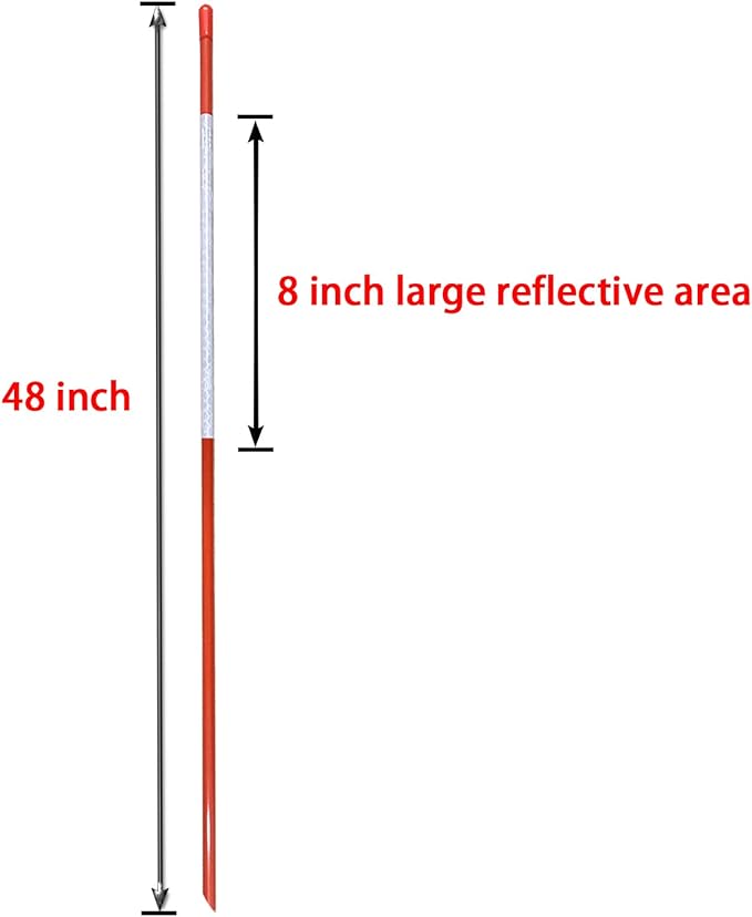 Driveway Marker(High Brightness “Micro Prism ”Reflective Materials) 48 Inch 5/16" Dia,32PCS,Fiberglass Reflective Snow Stakes, for Snow Plow Parking Lots,Snow Stakes.