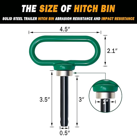2 Packs Magnetic Hitch Pin, Lawn Mower Trailer Hitch Pins 1/2 Inch with Handle and Clip, Trailer Gate Pin for Mowers, Tractor Truck, Towing Cargo, ATV - Simple One Handed Hook On & Off(Green