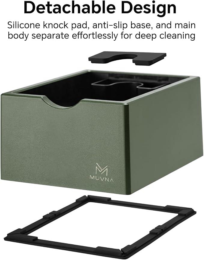 Espresso Knock Box with Brush, 15 Pucks Coffee Grounds Dump Bin with Silicone Knock Bar, Anti-Slip Base & Tamping Station, Quiet Knockbox Set for Barista Home Kitchen & Coffee Bar, Green