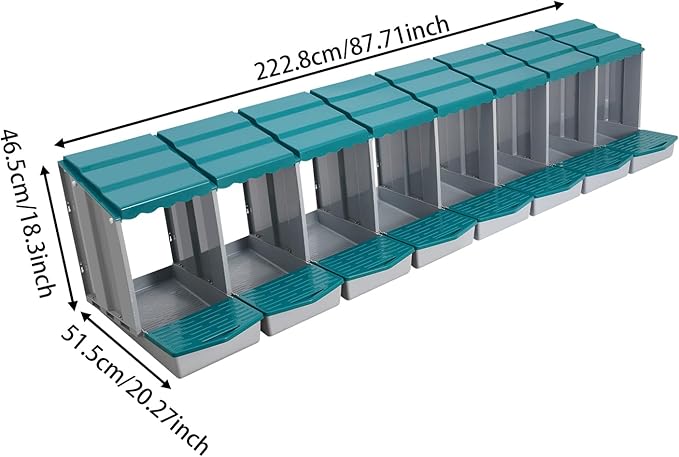 Chicken Nesting Boxes 8 Compartment PP Nesting Box with Inclined Nesting Boxes & Vented Holes Wall Mount Chicken Laying Boxes for Chicken Coop (Green)