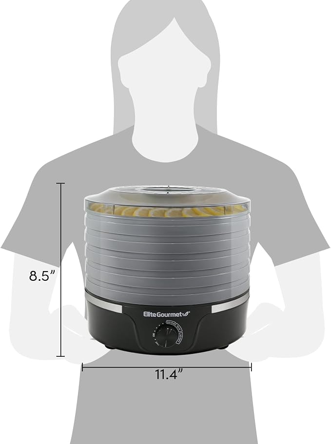 Elite Gourmet EFD319DKG Food Dehydrator, 5 BPA-Free 11.4" Trays, Black/Grey | Adjustable temperature controls - makes jerky, herbs, fruit & veggies into dried snacks - a handy meat & herb drying option