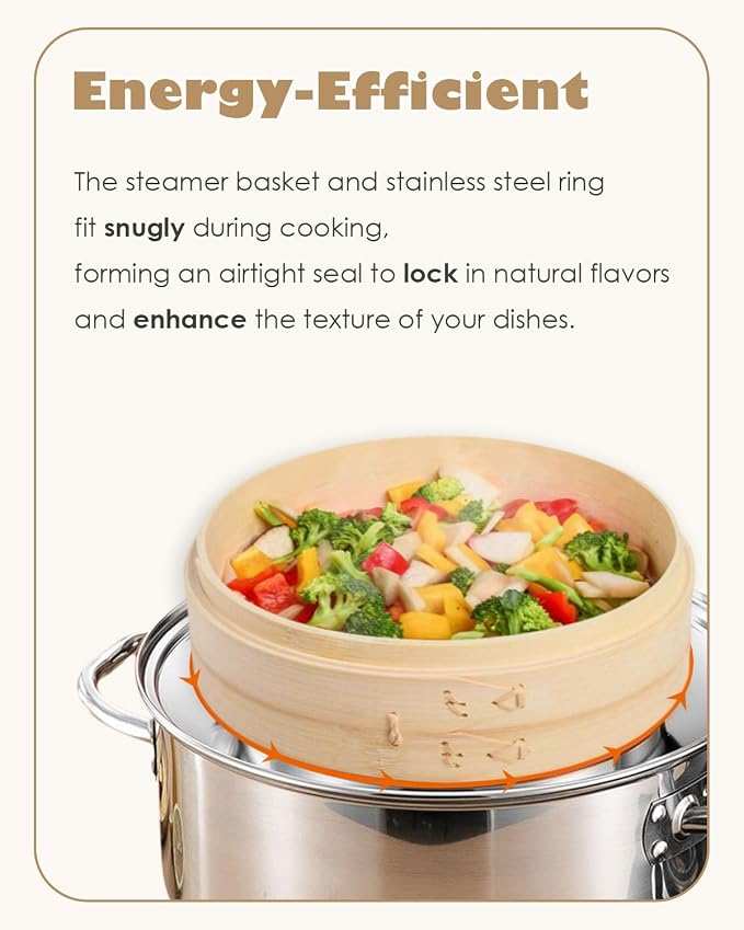 Stainless Steel Steamer Ring, Fits 7 to 12-Inch Bamboo Steamer Baskets, Steaming Adapter for Asian Food, Cooking for Dumpling, Dim Sum, Rice, Veggie, Vegetable, Steam Pot
