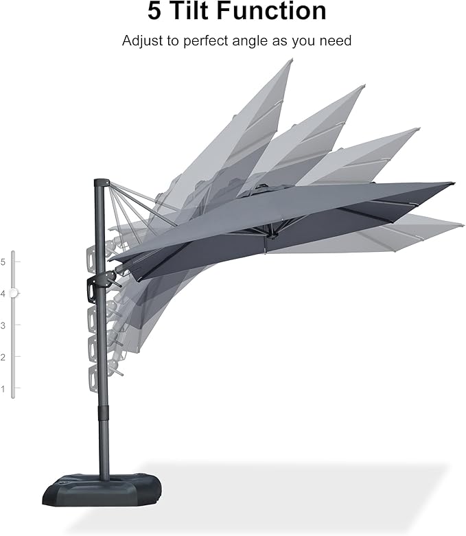 PURPLE LEAF 8' X 8' Left-right Tilting Patio Umbrella Outdoor Cantilever Swivel Square Umbrella Aluminum Offset Umbrella with 360-degree Rotation for Garden Deck Pool Patio Light Grey