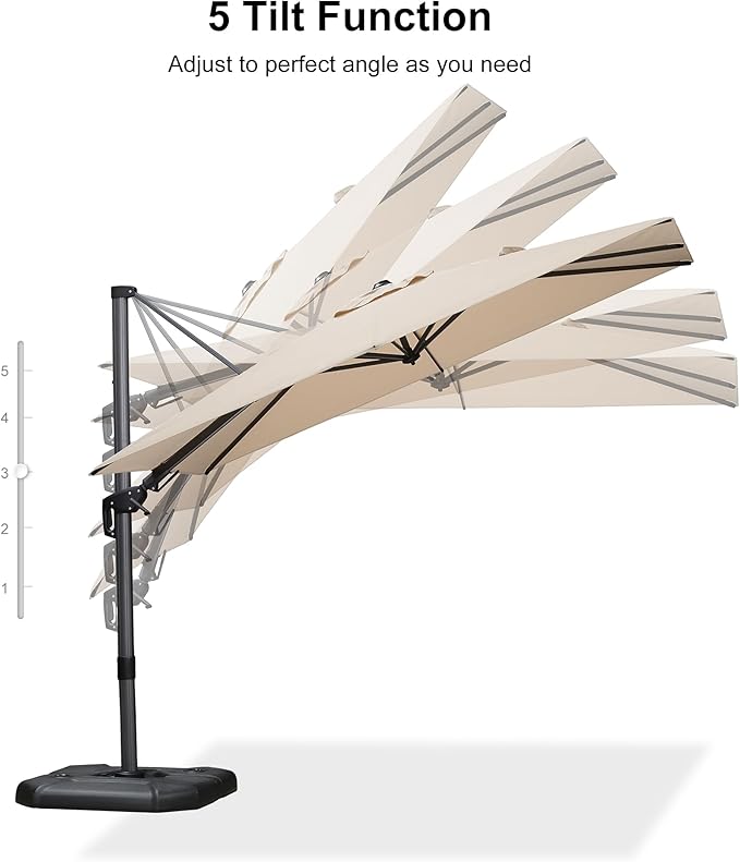 PURPLE LEAF 6.5' X 10' Left-right Tilt Patio Umbrella Outdoor Cantilever Swivel Rectangle Umbrella Aluminum Offset Umbrella with 360-degree Rotation for Garden Deck Pool Patio Beige