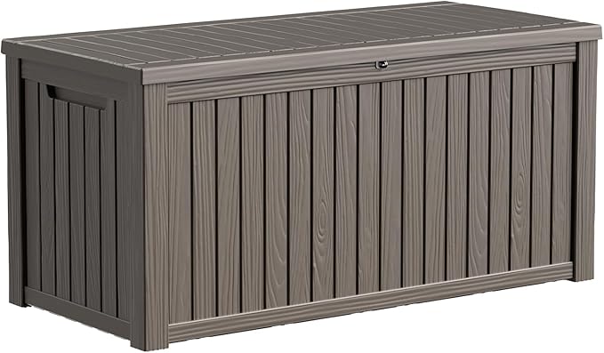 180 Gallon Large Deck Box,Resin Outdoor Storage Box with Lockable for Patio Furniture, Garden Tools Waterproof Outside Storage Box, Grey