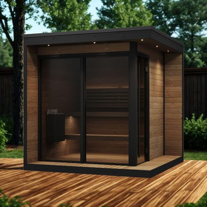 GL6 Outdoor Sauna Kit, Garden Luxury-Series Outdoor DIY Sauna Kit, Thermo-Spruce, up to 6 Persons Bundles (Sauna Heater and Sauna Stones Included) (HIVE MINI 11 WiFi - Gold)