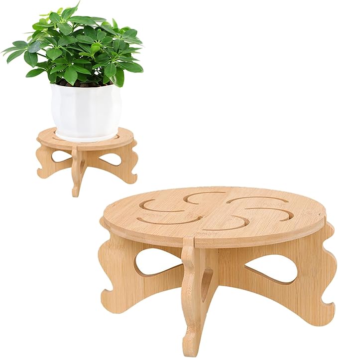 Plant Stand Indoor, Bamboo & Wood Plant Holders Indoor Stand, No Screws Required Stable Outdoor Plant Pot Stand, Wooden Stand for Plants Fit 5-15 Inch Pots, Support 190lb Adult