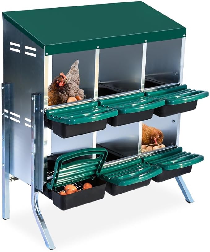 Metal Nesting Box for Chickens (6 Holes) - Heavy Duty Galvanized Steel Hen Laying Box, Outdoor Poultry Nest for Hens, Farm & Ranch Poultry Habitat Supplies
