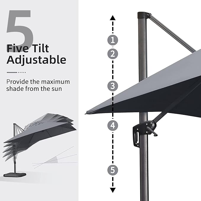 PURPLE LEAF 10' X 13' Patio Umbrella Outdoor Cantilever Rectangle Umbrella Aluminum Offset Umbrella with 360-degree Rotation for Garden Deck Pool Patio, Grey