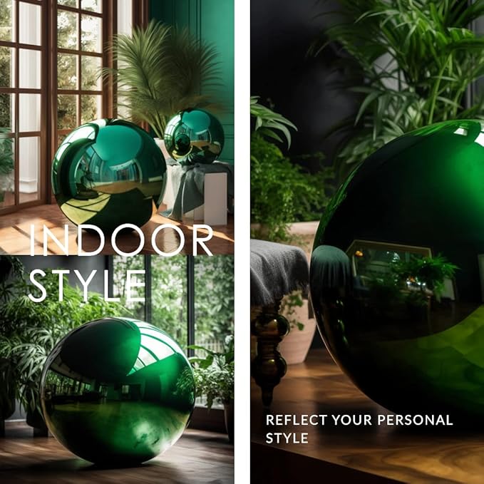 10 Inch Stainless Steel Gazing Globe,v2croft Hollow Ball Mirrored Surface Polished Shiny Sphere,Garden Stainless Steel Gazing Ball for Outdoor Lawn Pond Yard Ornament(Green)