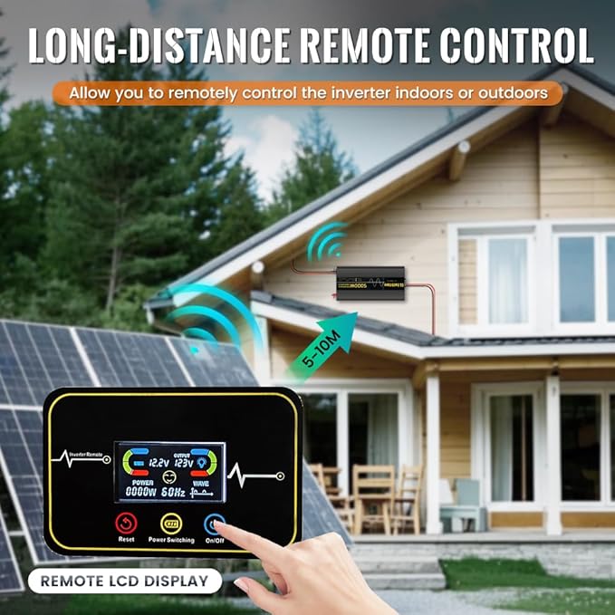 4000W Pure Sine Wave Power Inverter 12V DC to 120V AC 60HZ with LCD Display, USB Port, Wireless Remote Control(10M), Solar, Outdoor