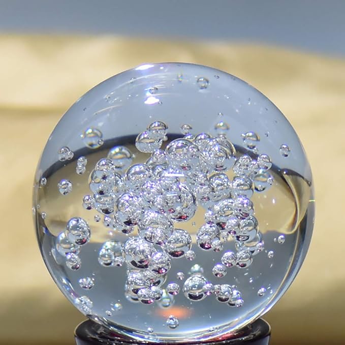 Crystal Ball Glass Globe Decor - Crystal Sphere with Stand & Gift Box, Clear Decorative Crystal Globe, 3D Crystal Ball for Home Decor Photography, Gazing Divination Fengshui Meditation, 2.3 inch/60mm