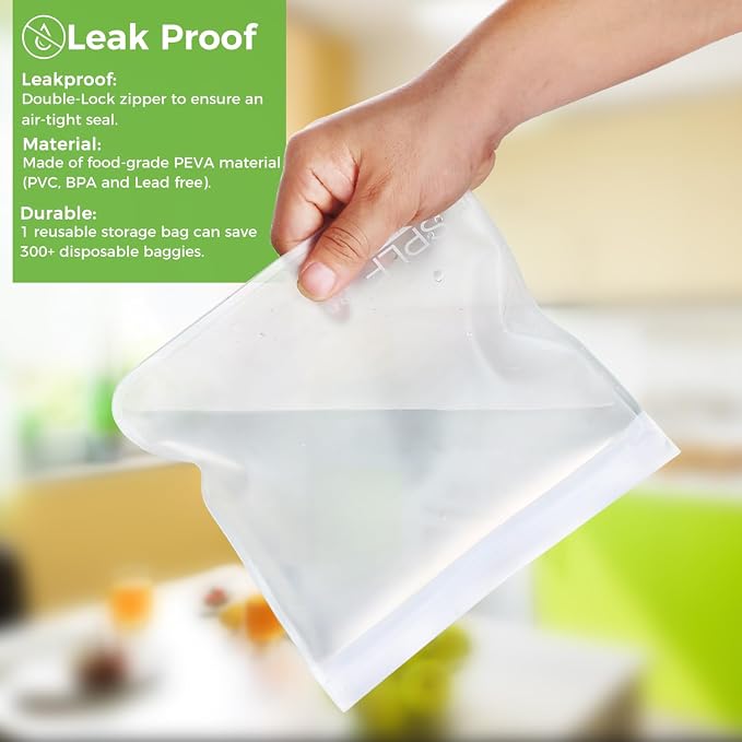 SPLF 6 Pack Dishwasher Safe Reusable Gallon Freezer Bags, White | Extra Thick Reusable Storage Bags Leakproof Silicone and Plastic Free for Marinate Meats, Cereal, Sandwich, Snack, Travel