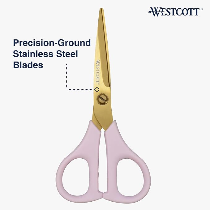 Westcott All-Purpose Kitchen Snips for Herbs, Pink with Gold Blade - Precision-Ground Blades, Durable Design, Ideal Kitchen Scissors for Everyday Tasks, 5-Inch