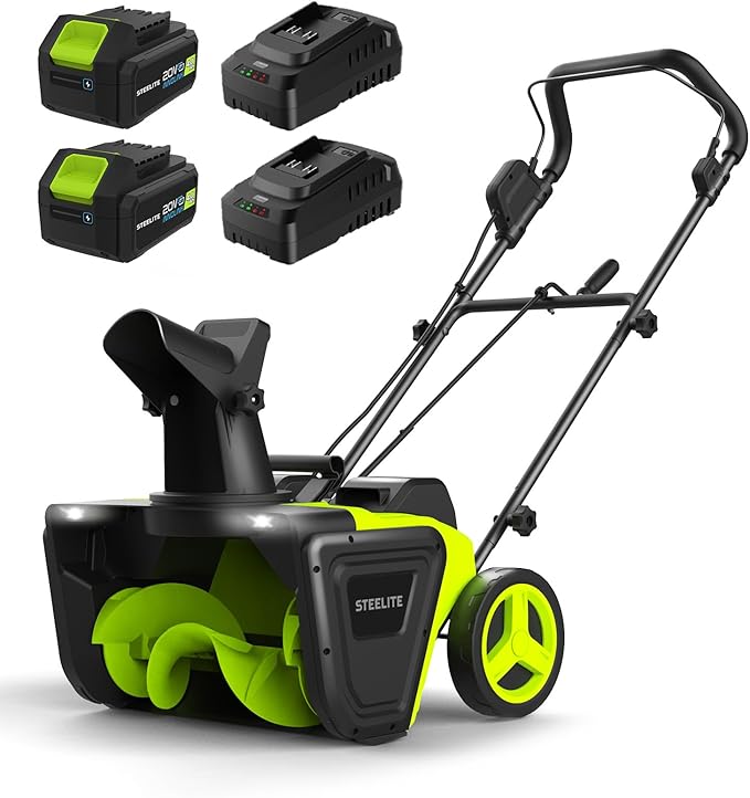 2 x 20V STEELITE Cordless Snow Blower, 20-Inch Snow Thrower Includes 2 x 4.0Ah Batteries & Charger, Ideal for Walkways and Driveways, Brushless Motor