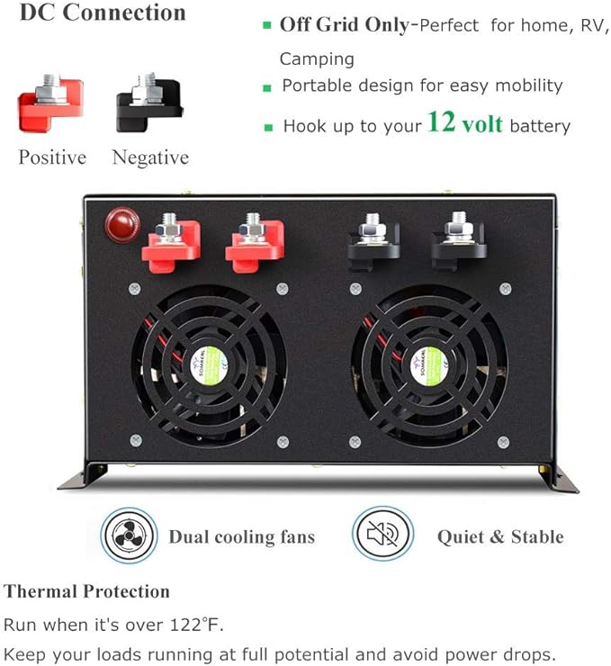 WZRELB Pure Sine Wave 7000W (14000W Surge) 12V Power Inverter DC to AC Power - Solar, RV (RBP-700012)