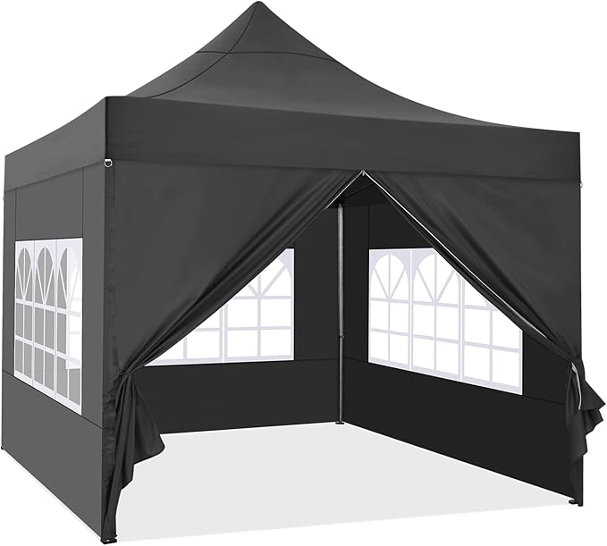 COBIZI 10x10 Pop Up Canopy with 4 Sidewall,Heavy Duty Canopy UPF 50+ All Season Wind Waterproof Commercial Outdoor Wedding Party Tents for Parties Canopy Gazebo with Roller Bag (10 x 10 ft Black)