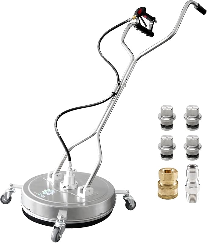 janz 20" Pressure Washer Surface Cleaner with 4 Wheels,Dual Handle,Stainless Steel Housing, 4 Replacement Nozzles and 2 Hose Adapters,Ideal for Driveways, Sidewalks,Patios,Decks Cleaning