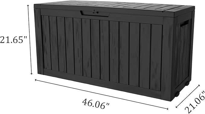 TARKARI 90 Gallon Lockable Resin Deck Box with Wheels, Waterproof & UV-Resistant Outdoor Storage Box for Outdoor Cushion Storage, Garden Tools & Pool Accessories Storage, Black