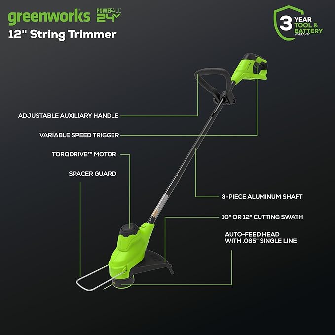 Greenworks 48V (2x24V) Lawn Mower Combo Kit with 21" Steel Deck, 12" String Trimmer, 320 CFM Blower, and Brushless 1/2" Drill Driver Ideal for Yard & Indoor