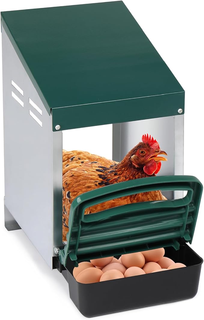 Chicken Nesting Boxes for Laying Eggs,Single Compartment Roll Out Nesting Box Plastic Heavy Duty Chicken Coop with Swing Perch,Hanging Chicken Cage Rolling Egg Collection for Hens, Ducks,Green