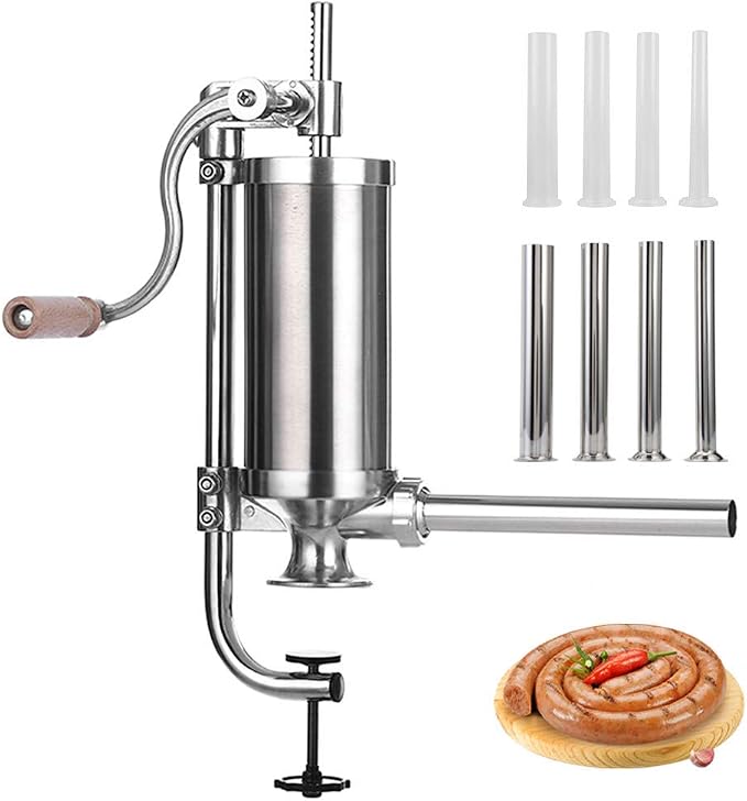 Sausage Stuffer, Stainless Steel Homemade Sausage Maker Vertical Meat Filling Kitchen Machine, Packed 8 Stuffing Tubes (2.5LBS VERTICAL)