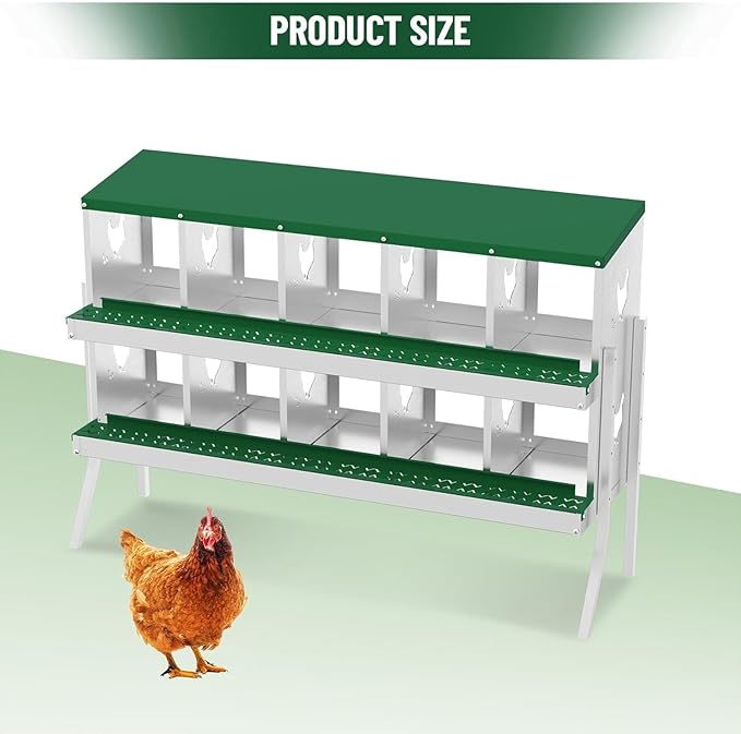 TrailBlaze 10 Compartment Chicken Nesting Box with Metal Legs, Chicken Egg Laying Boxes with Rollout Egg Collection, Large Vented Holes Chicken Coop for Chickens, Hens (Green)