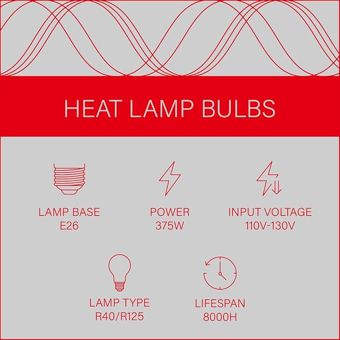 Incandescent R40 Reflector Infrared Lamp, Explosion Proof Clear Glass, with Teflon Coating, E26 Base, Heat Lamp Bulb 375W Special for Food Service Industry, 2 Pack (R40INCT)