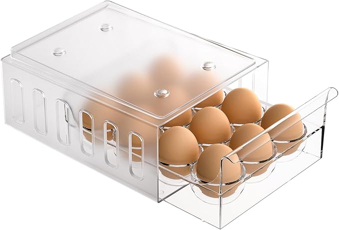 Ettori Egg Holder for Refrigerator Drawer Type Egg Container for Refrigerator BPA Free Fridge Organizer-12 Egg Storage,Stackable