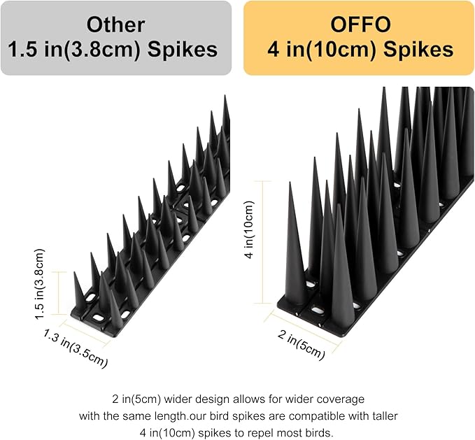 OFFO Bird Spikes Pigeon Outdoor Spikes for Cat Keep Birds Raccoon Woodpecker Away Covers 60 Feet(18.3m), Black