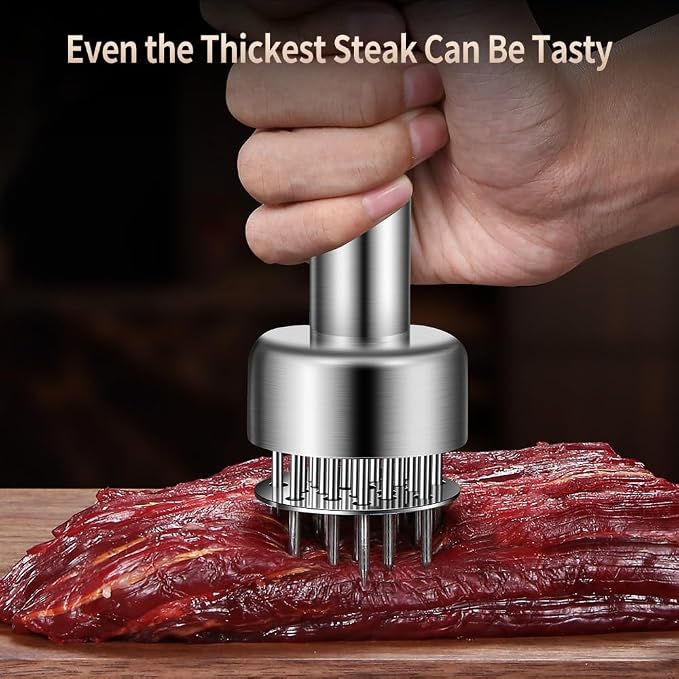 Stainless Steel Meat Tenderizer Tool, 21 Sharp Needles, Chicken Meat Tenderizer, Tenderizing Steak, Beef, Chicken, Pork, Barbecue, Marinating Prep Tool, with free cleaning brush
