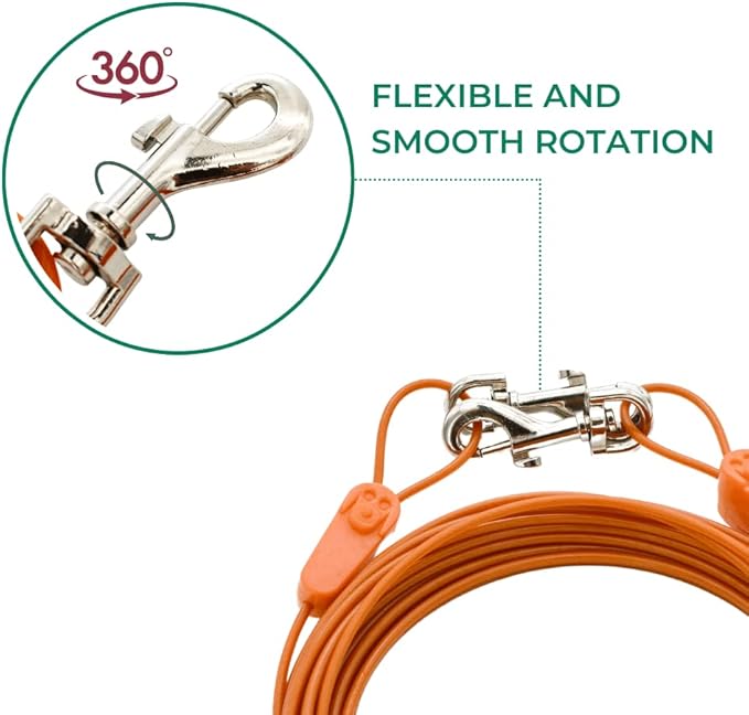 IntelliLeash 40FT Tie-Out Cables for Dogs - Strong, Safe, and Durable Dog Tie-Outs for Small Dogs up to 125 Pounds - Weather and Wear Resistant Galvanized Aircraft Cable for Outside Use
