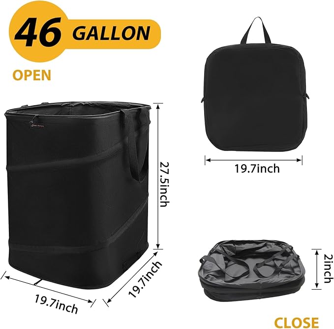 YUDI & GARDEN 46 Gallon Square Collapsible Yard Waste Bin|Collapsible Trash Can|Camping Trash Can, for Collecting Weeds or Yard and Party Waste