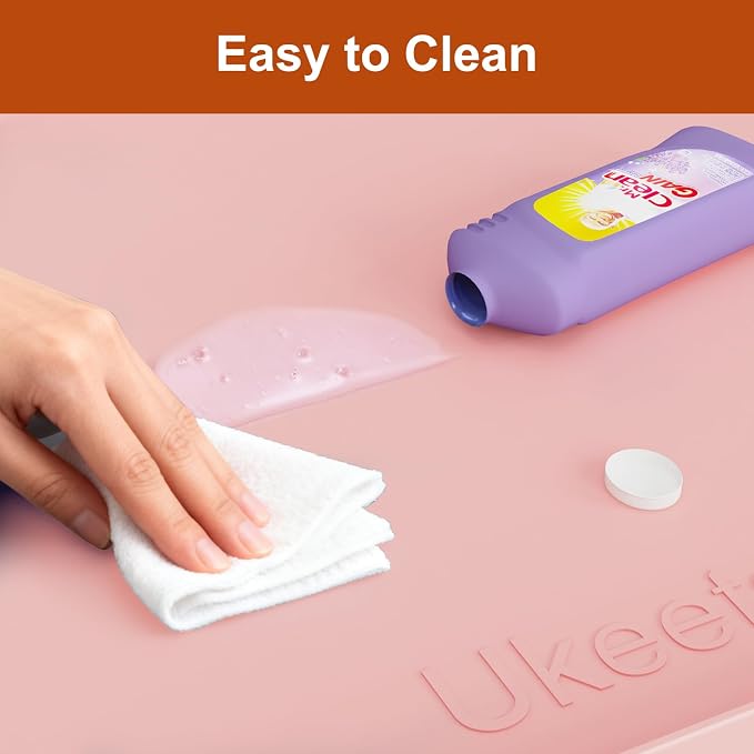 ukeetap 34" x 22" Extra Thick Silicone Mat Waterproof with Raised Edge, Under Sink Mat for Kitchen & Bathroom, Kitchen Cabinet Liner, Multi-Purpose for Storage & Protection, Pink