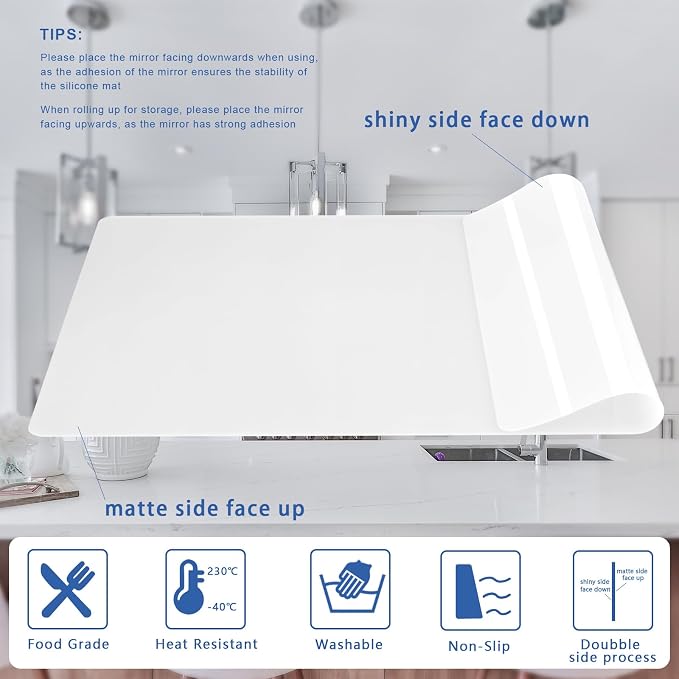 Food-Grade Silicone mat,2MM Extra Thick Silicone Mats for Kitchen Counter, 25.6" x17.7" Non-Slip Waterproof Large Countertop Protector Mat, Heat Resistant Mat, Silicone Placemat (Translucent)